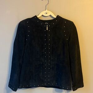 Laura Ashley Suede/Leather Jacket, Black/Stud Trim, Petite Medium, Vintage